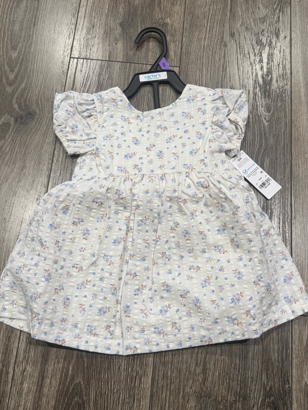 NWT Carter's Cream Dress with Blue and Tan Floral Print